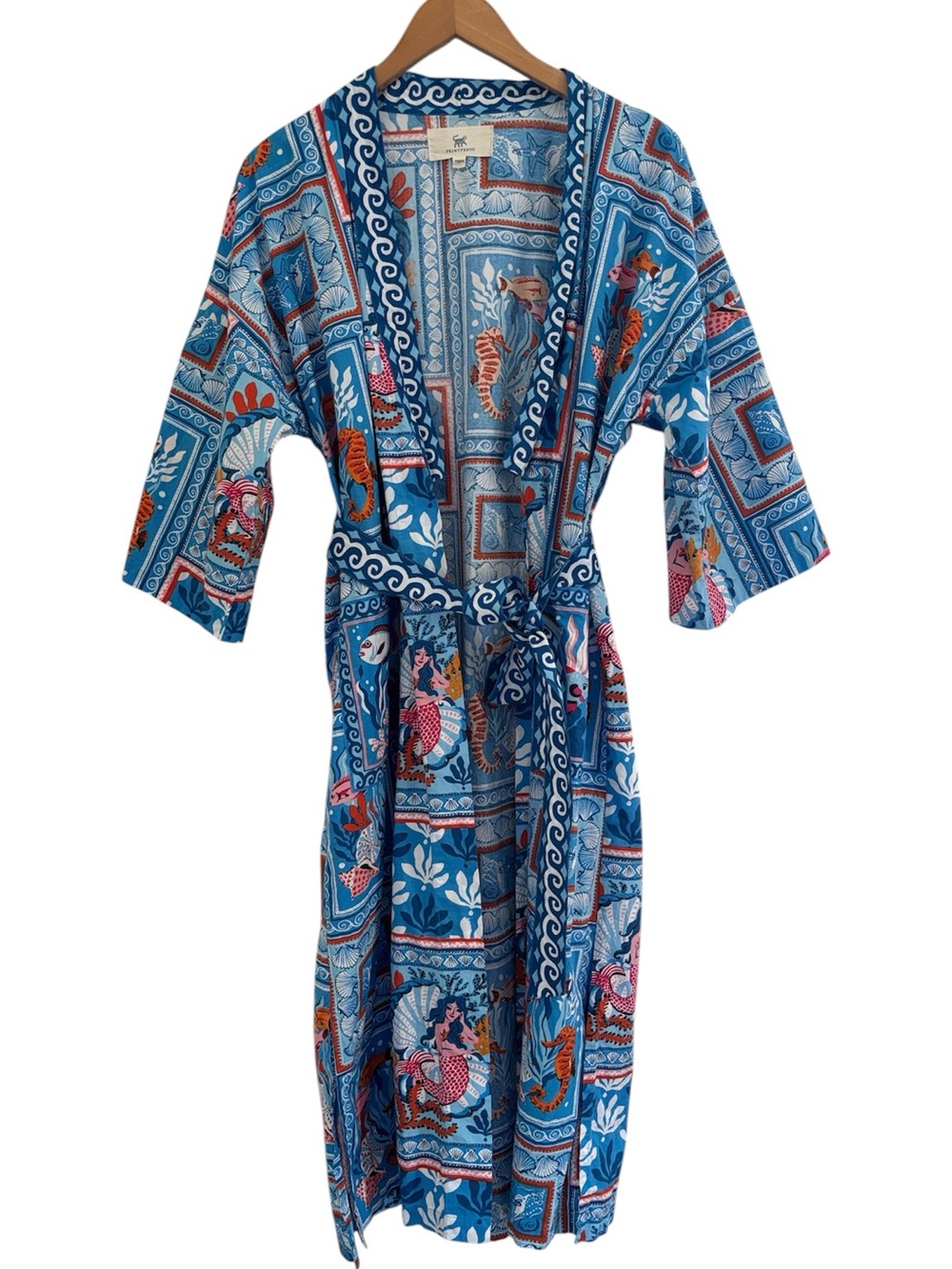 Printfresh Organic Cotton Tidal Tapestry Mermaid Seashell Fish Print Long Robe